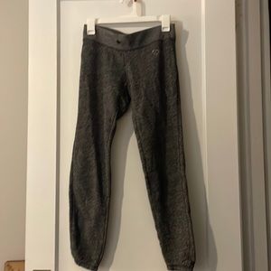 Grey sweatpants cinched ankles